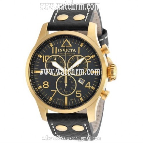 Invicta Reserve Black Dial Black Leather Men's Chronograph Watch 19752
