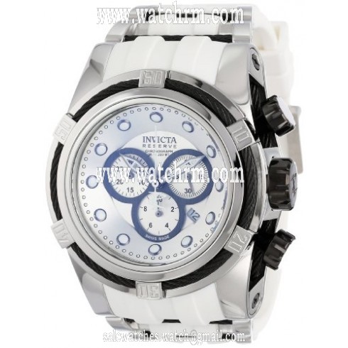 Invicta Reserve Bolt Chronograph Silver Dial White Polyurethane Men's Watch 14404