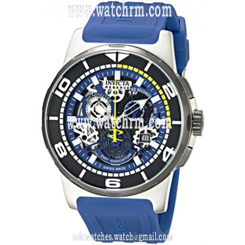 Invicta Reserve Chronograph Black Skeleton Dial Blue Silicone Men's Watch 18946