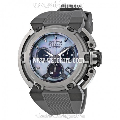 Invicta Reserve Chronograph Platinum Mother of Pearl Dial Grey Polyurethane Men's Watch 18343