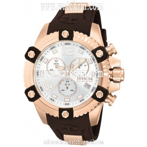Invicta Reserve Chronograph Silver Dial Black Polyurethane Men's Watch 80365
