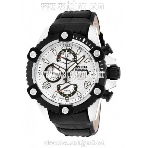 Invicta Reserve Chronograph White Dial Black Lether Men's Watch 12500