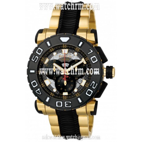 Invicta Reserve Collection Chronograph Black Dial 18k Gold-Plated and Black Polyurethane Men's Watch 6314
