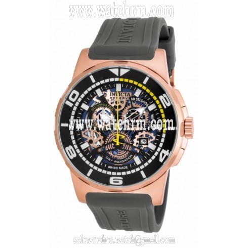 Invicta Reserve Mechanical Black Skeleton Dial Grey Polyurethane Men's Watch 18953