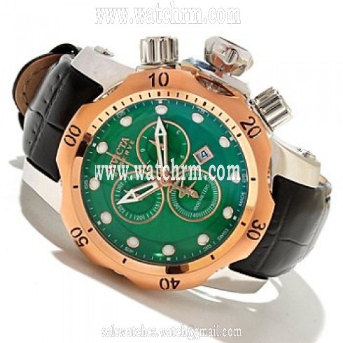 Invicta Reserve Mid-Size Venom Chronograph Green Dial Black Leather Strap Men's Watch 10812