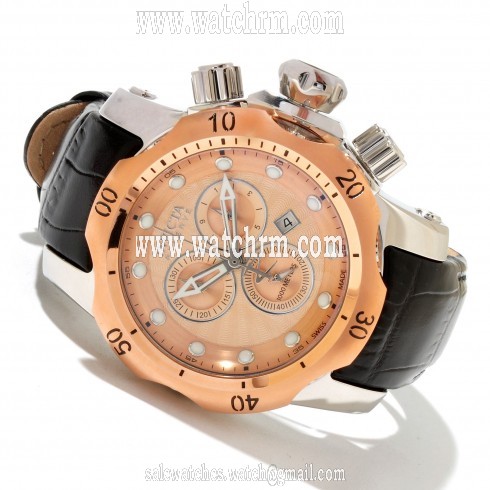 Invicta Reserve Mid-Size Venom Chronograph Rose Dial Black Leather Strap Men's Watch 10813