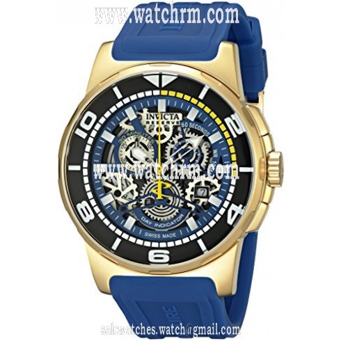 Invicta Reserve Sea Vulture Mechanical Chronograph Black Skeleton Dial Blue Silicone Men's Watch 18948