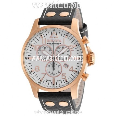 Invicta Reserve White Dial Black Leather Men's Chronograph Watch 19753