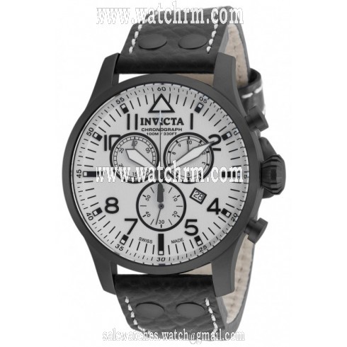 Invicta Reserve White Dial Black Leather Men's Chronograph Watch 19755