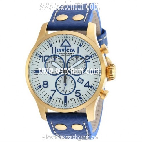 Invicta Reserve White Sunray Dial Men's Blue Leather Chronograph Watch 19751