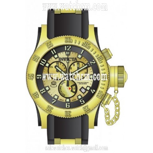 Invicta Russian Diver Chronograph Black and Gold Dial Black Polyurethane Men's Watch 15565