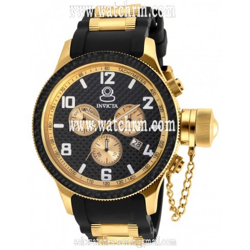 Invicta Russian Diver Chronograph Black and Gold Dial Black Polyurethane Men's Watch 17818
