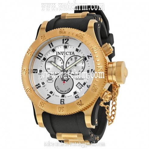 Invicta Russian Diver Chronograph Silver Dial Black Polyurethane Men's Watch 15561