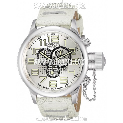 Invicta Russian Diver Chronograph Silver Dial White Leather Men's Watch 10554