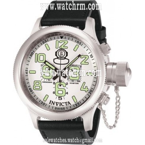 Invicta Russian Diver Chronograph White Dial Black Leather Men's Watch 7001
