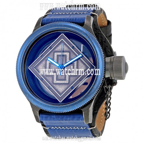 Invicta Russian Diver Distressed Black and See-thru Dial Blue and Black Leather Swiss Quartz Men's Watch 17648