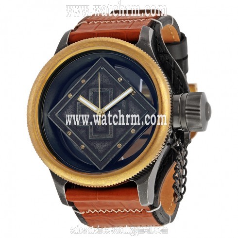 Invicta Russian Diver Distressed Gunmetal and See-thru Dial Brown and Black Leather Swiss Quartz Men's Watch 17649