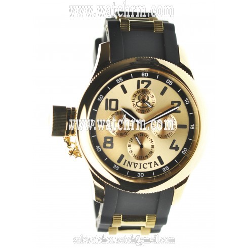 Invicta Russian Diver Gold Dial Black Rubber Mid-Size Watch 1814