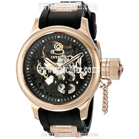 Invicta Russian Diver Mechanical Black Skeleton Dial Black Polyurethane Rose Gold-plated Men's Watch 17267