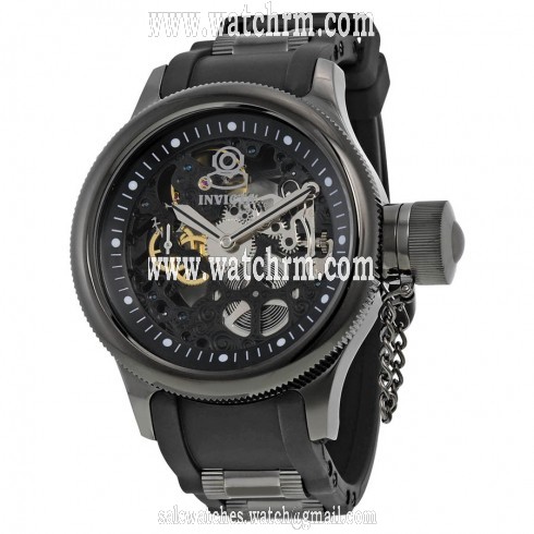 Invicta Russian Diver Mechanical Black Skeleton Dial Black Polyurethane Stainless Steel Men's Watch 17275