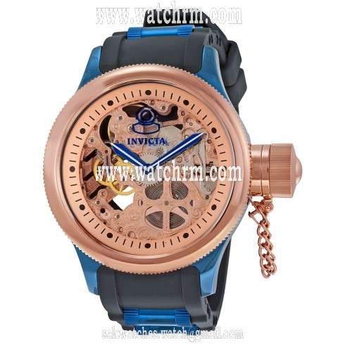 Invicta Russian Diver Mechanical Rose Skeleton Dial Black Polyurethane Men's Watch 17270