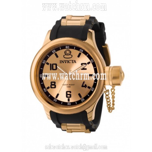 Invicta Russian Diver Pink Gold Dial Black Polyurethane Men's Watch 1439