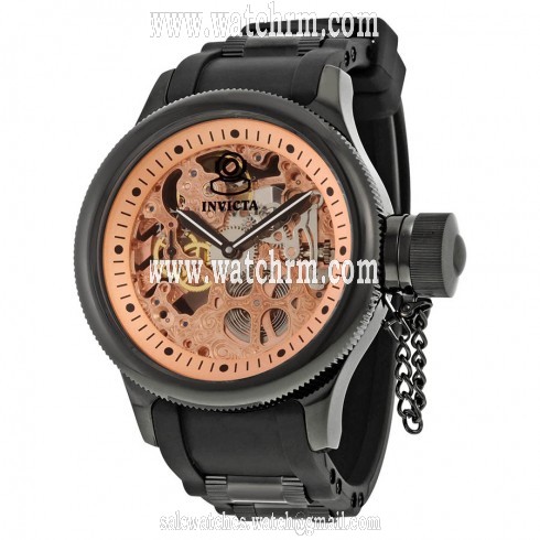 Invicta Russian Diver Rose Skeleton Dial Black Polyurethane Men's Watch 17283
