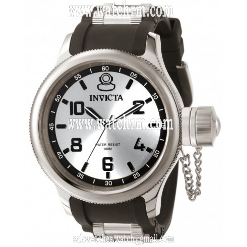 Invicta Russian Diver Silver Dial Black Polyurethane Men's Watch 1435