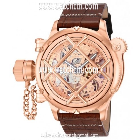 Invicta Russian Diver Skeleton Dial Brown Leather Men's Watch 14627