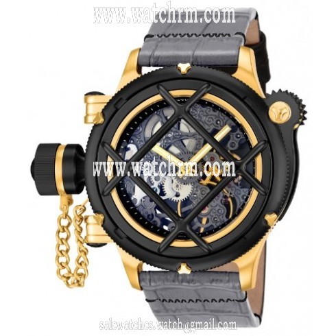 Invicta Russian Diver Skeleton Dial Grey Leather Men's Watch 14626