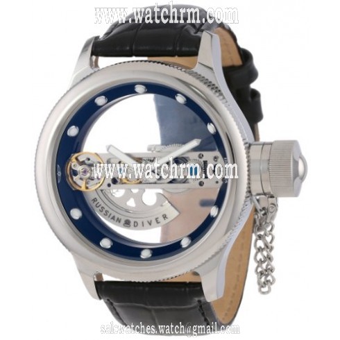 Invicta Russian Diver Transparent Dial Vlack Leather Men's Watch 14212