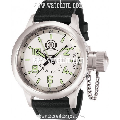 Invicta Russion Dive White Dial Black Leather Men's Watch 7003