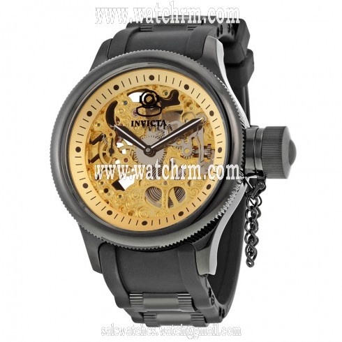 Invicta Russion Diver Gold Skeleton Dial Black Polyurethane Men's Watch 17279