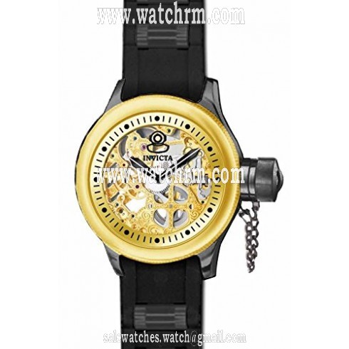 Invicta Russion Diver Gold Skeleton Dial Black Polyurethane Men's Watch 17273