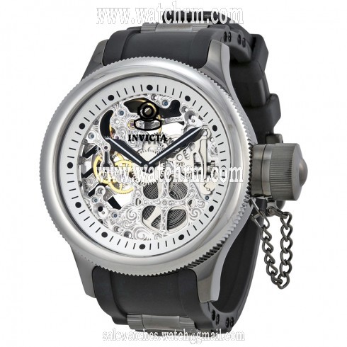 Invicta Russion Diver Silver Skeleton Dial Black Polyurethane Men's Watch 17272
