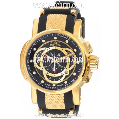 Invicta S1 Chronograph Black Dial Gold-tone Steel Black Rubber Men's Watch 0896