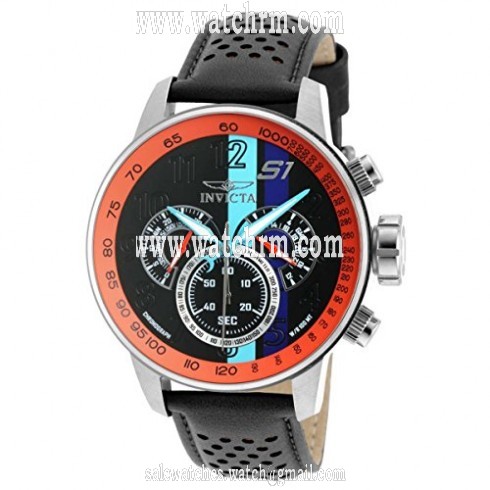Invicta S1 Rally Black and Orange (Blue Accented) Dial Black Leather Men's Watch 19897