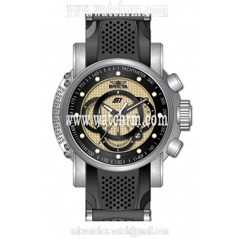 Invicta S1 Rally Chronograph Black and Gold Carbon Fiber Dial Stainless Steel and Black Polyurethane Men's Watch 19321