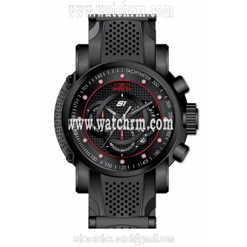 Invicta S1 Rally Chronograph Black Carbon Fiber Dial Black Ion-plated and Black Polyurethane Men's Watch 19323