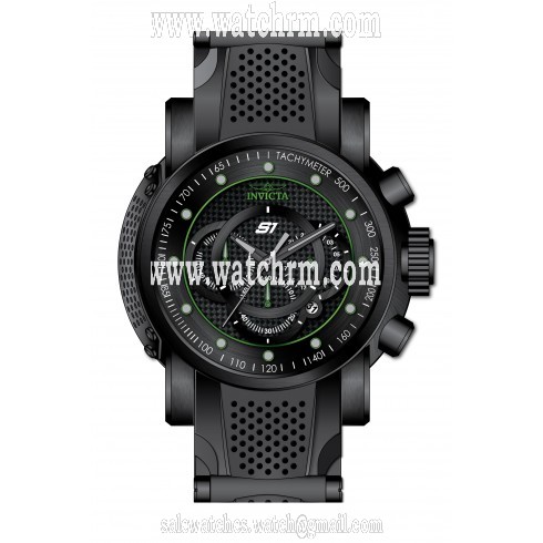 Invicta S1 Rally Chronograph Black Carbon Fiber Dial Black Ion-plated and Black Polyurethane Men's Watch 19325