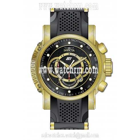 Invicta S1 Rally Chronograph Black Carbon Fiber Dial Gold-plated and Black Polyurethane Men's Watch 19327