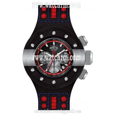 Invicta S1 Rally Chronograph Black Dial Black Leather Men's Watch 19174