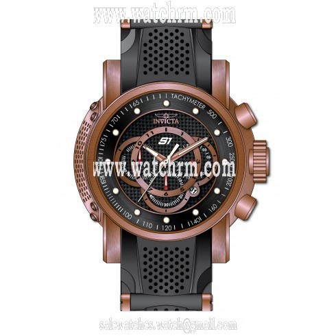 Invicta S1 Rally Chronograph Black Dial Black Silicone Rose Gold-plated Men's Watch 19332