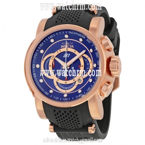 Invicta S1 Rally Chronograph Blue Dial Black Silicone Rose Gold-plated Men's Watch 19333