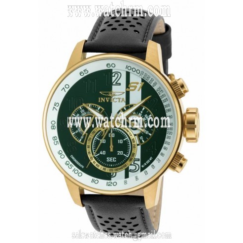 Invicta S1 Rally Chronograph Green and White Dial Black Leather Men's Watch 19908