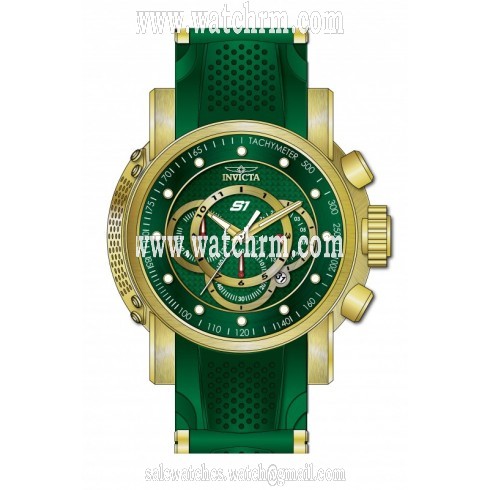 Invicta S1 Rally Chronograph Green Dial Green Silicone Gold-plated Men's Watch 19331