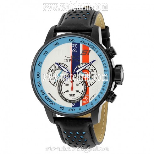 Invicta S1 Rally Chronograph White and Blue Dial Black and Blue Leather Men's Watch 19290