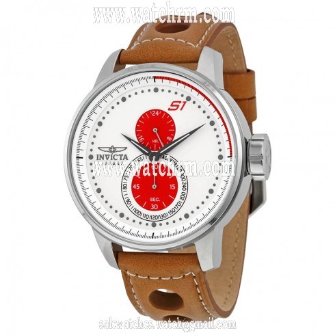 Invicta S1 Rally Chronograph White Dial Light Brown Leather Men's Watch 16018
