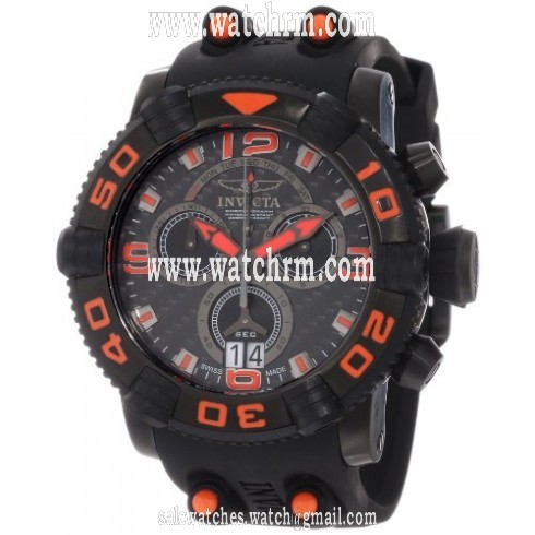 Invicta Sea Hunter Chronograph Black and Red Dial Black Rubber Men's Watch 12259