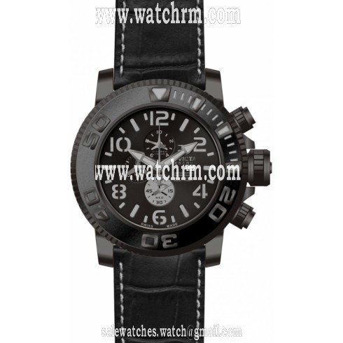 Invicta Sea Hunter Chronograph Black Dial Black Leather Strap Men's Watch 10697